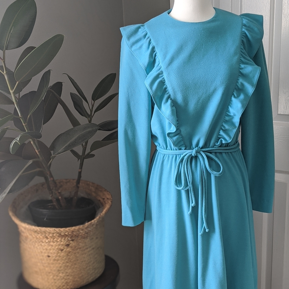 1970s teal blue Dorothy Lovell dress